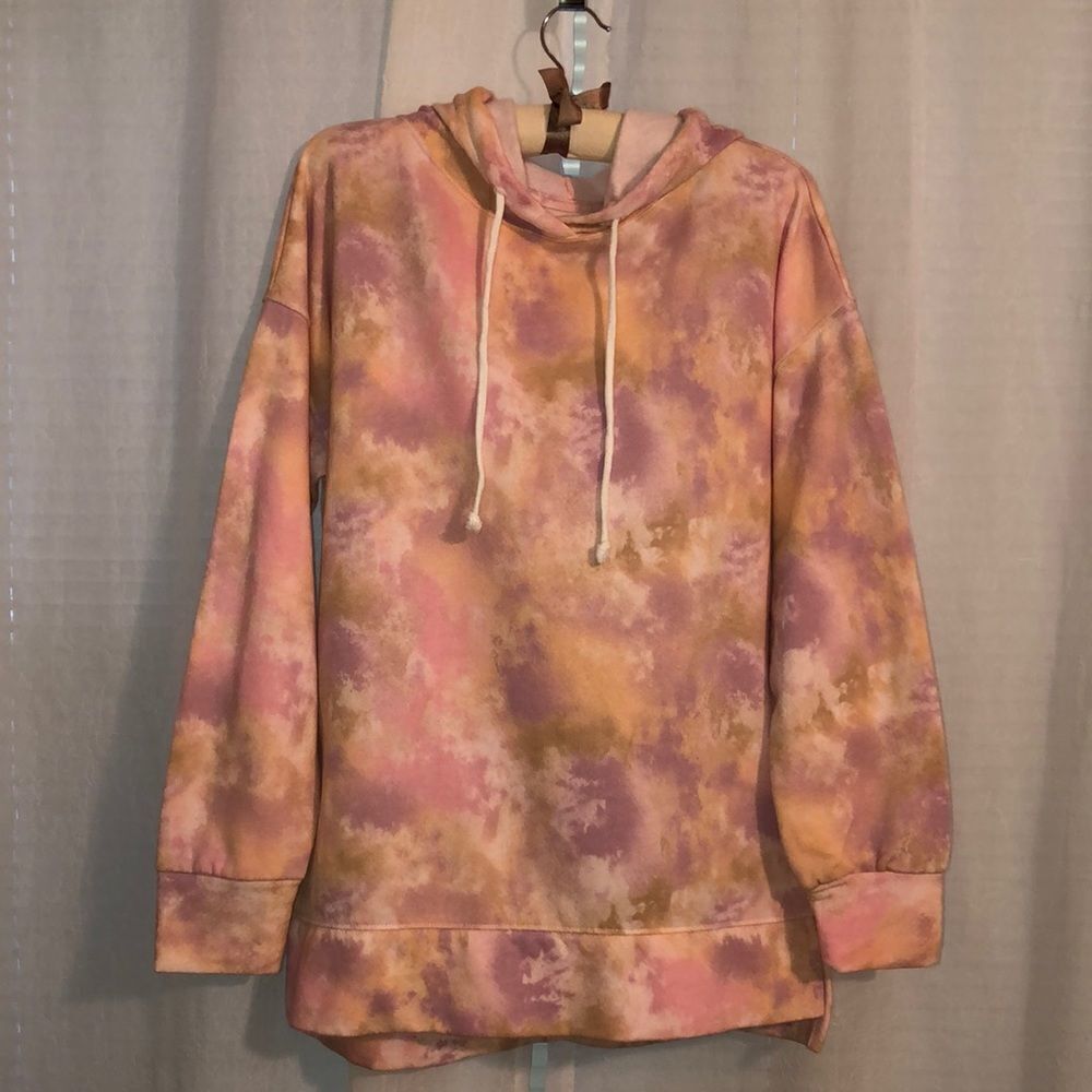 So S Lounge Life Tie Dye Cloud Peach Pullover High Low Hoodie Sweatshirt